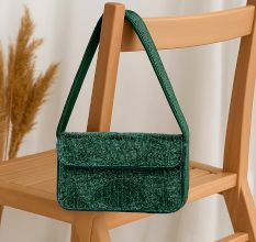 Luxury Handmade Beaded Shoulder Bag – Green Geometric Pattern Purse