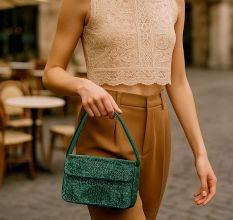 Luxury Handmade Beaded Shoulder Bag – Green Geometric Pattern Purse