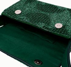Luxury Handmade Beaded Shoulder Bag – Green Geometric Pattern Purse