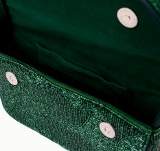 Luxury Handmade Beaded Shoulder Bag – Green Geometric Pattern Purse