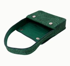 Luxury Handmade Beaded Shoulder Bag – Green Geometric Pattern Purse