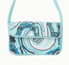 Luxury Handmade Beaded Shoulder Bag – Blue Abstract Pattern with Sequins
