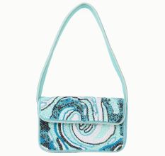 Luxury Handmade Beaded Shoulder Bag – Blue Abstract Pattern with Sequins