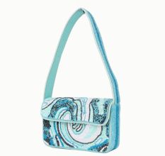 Luxury Handmade Beaded Shoulder Bag – Blue Abstract Pattern with Sequins