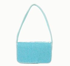 Luxury Handmade Beaded Shoulder Bag – Blue Abstract Pattern with Sequins