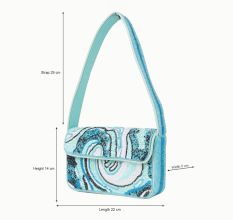 Luxury Handmade Beaded Shoulder Bag – Blue Abstract Pattern with Sequins