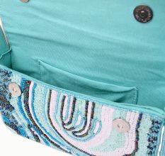 Luxury Handmade Beaded Shoulder Bag – Blue Abstract Pattern with Sequins
