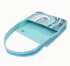 Luxury Handmade Beaded Shoulder Bag – Blue Abstract Pattern with Sequins