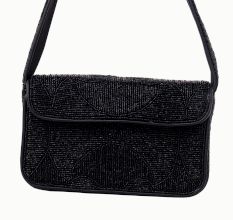 Luxury Handmade Beaded Shoulder Bag – Black Geometric Pattern