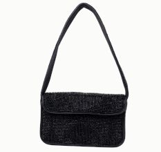 Luxury Handmade Beaded Shoulder Bag – Black Geometric Pattern