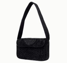 Luxury Handmade Beaded Shoulder Bag – Black Geometric Pattern