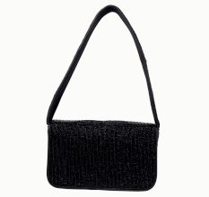 Luxury Handmade Beaded Shoulder Bag – Black Geometric Pattern