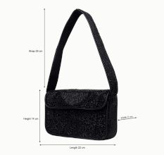 Luxury Handmade Beaded Shoulder Bag – Black Geometric Pattern