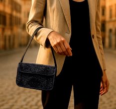 Luxury Handmade Beaded Shoulder Bag – Black Geometric Pattern