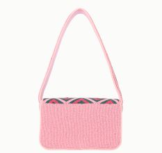 Luxury Handmade Colorful Beaded Shoulder Bag – Pink & Green Diamond Geometric Pattern Purse