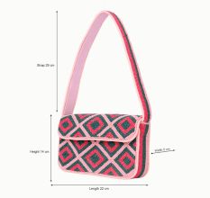 Luxury Handmade Colorful Beaded Shoulder Bag – Pink & Green Diamond Geometric Pattern Purse