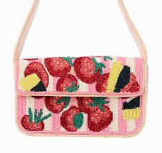 Luxury Colorful Beaded Shoulder Bag – Pink Strawberry Design Handcrafted Evening Purse