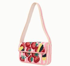 Luxury Colorful Beaded Shoulder Bag – Pink Strawberry Design Handcrafted Evening Purse