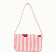 Luxury Colorful Beaded Shoulder Bag – Pink Strawberry Design Handcrafted Evening Purse
