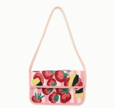 Luxury Colorful Beaded Shoulder Bag – Pink Strawberry Design Handcrafted Evening Purse