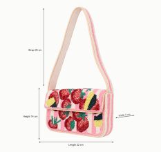 Luxury Colorful Beaded Shoulder Bag – Pink Strawberry Design Handcrafted Evening Purse