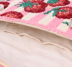 Luxury Colorful Beaded Shoulder Bag – Pink Strawberry Design Handcrafted Evening Purse