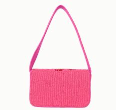 Luxury Handmade Beaded Shoulder Bag – Hot Pink with Red Floral Design