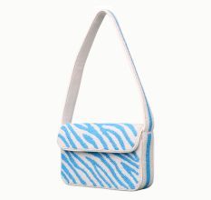 Luxury Handmade Beaded Shoulder Bag – Blue & White Zebra Pattern Designer Purse for Women