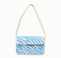Luxury Handmade Beaded Shoulder Bag – Blue & White Zebra Pattern Designer Purse for Women