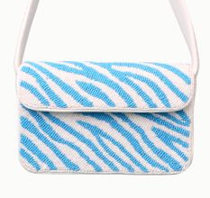 Luxury Handmade Beaded Shoulder Bag – Blue & White Zebra Pattern Designer Purse for Women