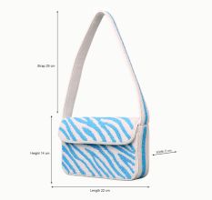 Luxury Handmade Beaded Shoulder Bag – Blue & White Zebra Pattern Designer Purse for Women