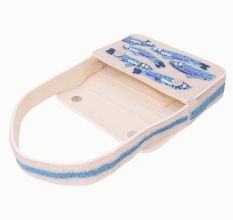 Handmade Beaded Shoulder Bag – White & Blue Fish Pattern with Embroidery Detailing