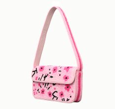 Handmade Pink Beaded Shoulder Bag with Floral Embroidery – Stylish Women’s Purse