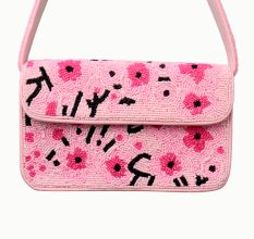 Handmade Pink Beaded Shoulder Bag with Floral Embroidery – Stylish Women’s Purse