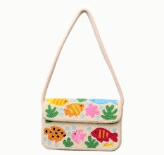 Handmade Beaded Shoulder Bag with Colorful Fish & Coral Reef Design – Summer Beach Style