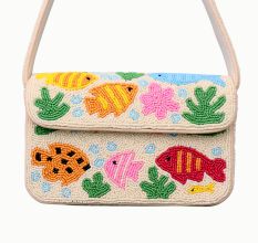 Handmade Beaded Shoulder Bag with Colorful Fish & Coral Reef Design – Summer Beach Style