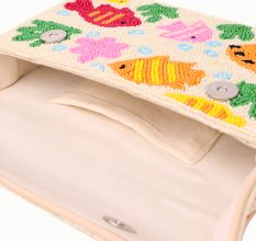 Handmade Beaded Shoulder Bag with Colorful Fish & Coral Reef Design – Summer Beach Style