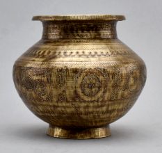 Vintage Brass Holy Water Pot with Elephant Carvings- Gujrat Art