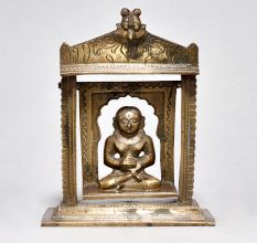 Brass Temple with Godess on Swing Figurine with Yali Design