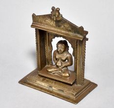 Brass Temple with Godess on Swing Figurine with Yali Design