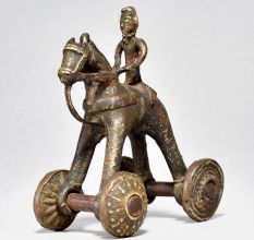 Vintage Brass Horse on Wheels with Rider