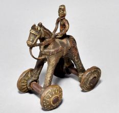 Vintage Brass Horse on Wheels with Rider