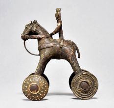 Vintage Brass Horse on Wheels with Rider