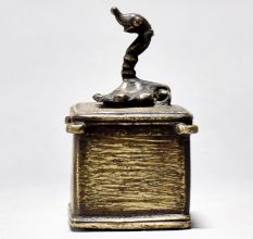 Vintage Brass Ink Pot with Bird Neck Lid