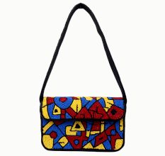 Handmade Beaded Shoulder Bag – Multicolor Geometric Pattern | Black Strap Women’s Handbag
