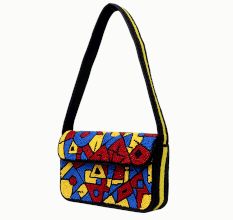 Handmade Beaded Shoulder Bag – Multicolor Geometric Pattern | Black Strap Women’s Handbag