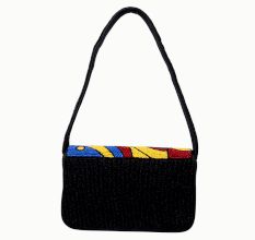 Handmade Beaded Shoulder Bag – Multicolor Geometric Pattern | Black Strap Women’s Handbag