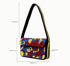 Handmade Beaded Shoulder Bag – Multicolor Geometric Pattern | Black Strap Women’s Handbag