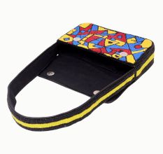 Handmade Beaded Shoulder Bag – Multicolor Geometric Pattern | Black Strap Women’s Handbag