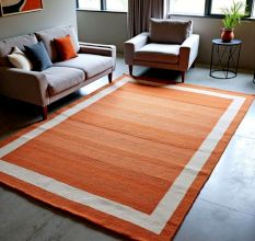 Hand Knotted Orange And Beige Rug